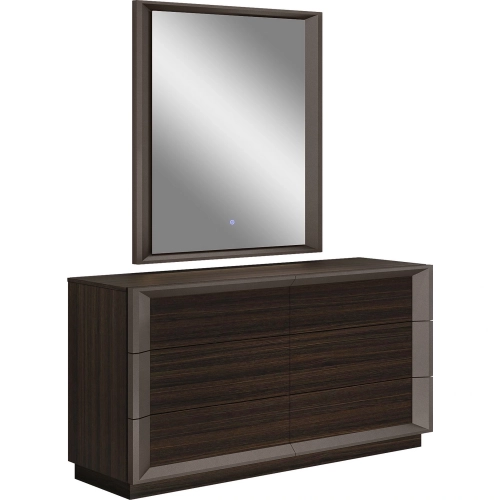 Strato Dresser & Mirror Set in Black Oak Finish & Brown Metal Lacquer